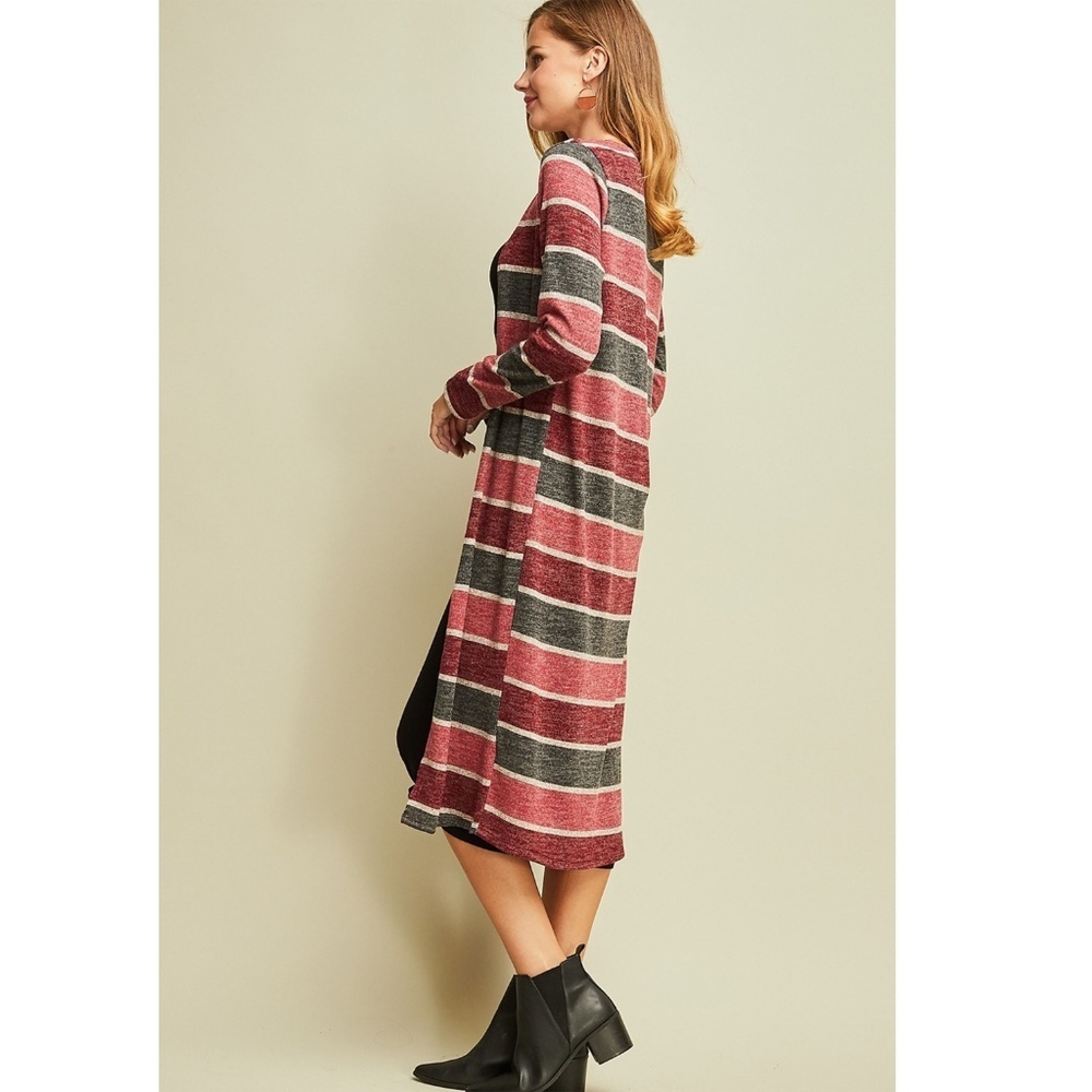 ✿❀ Pink Burgundy Striped Cardi ❀✿ - Picture 3 of 6